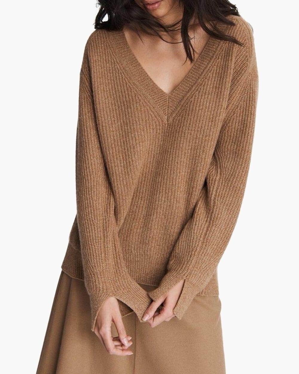 Rag & Bone Brown Pierce Cashmere V-Neck Sweater Camel Heather Small